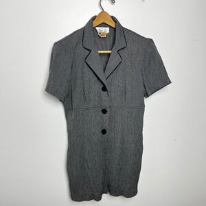 Vintage Lisa Jo Grey Pinstripe Blazer Tunic Dress Short Sleeve Button Front 7/8